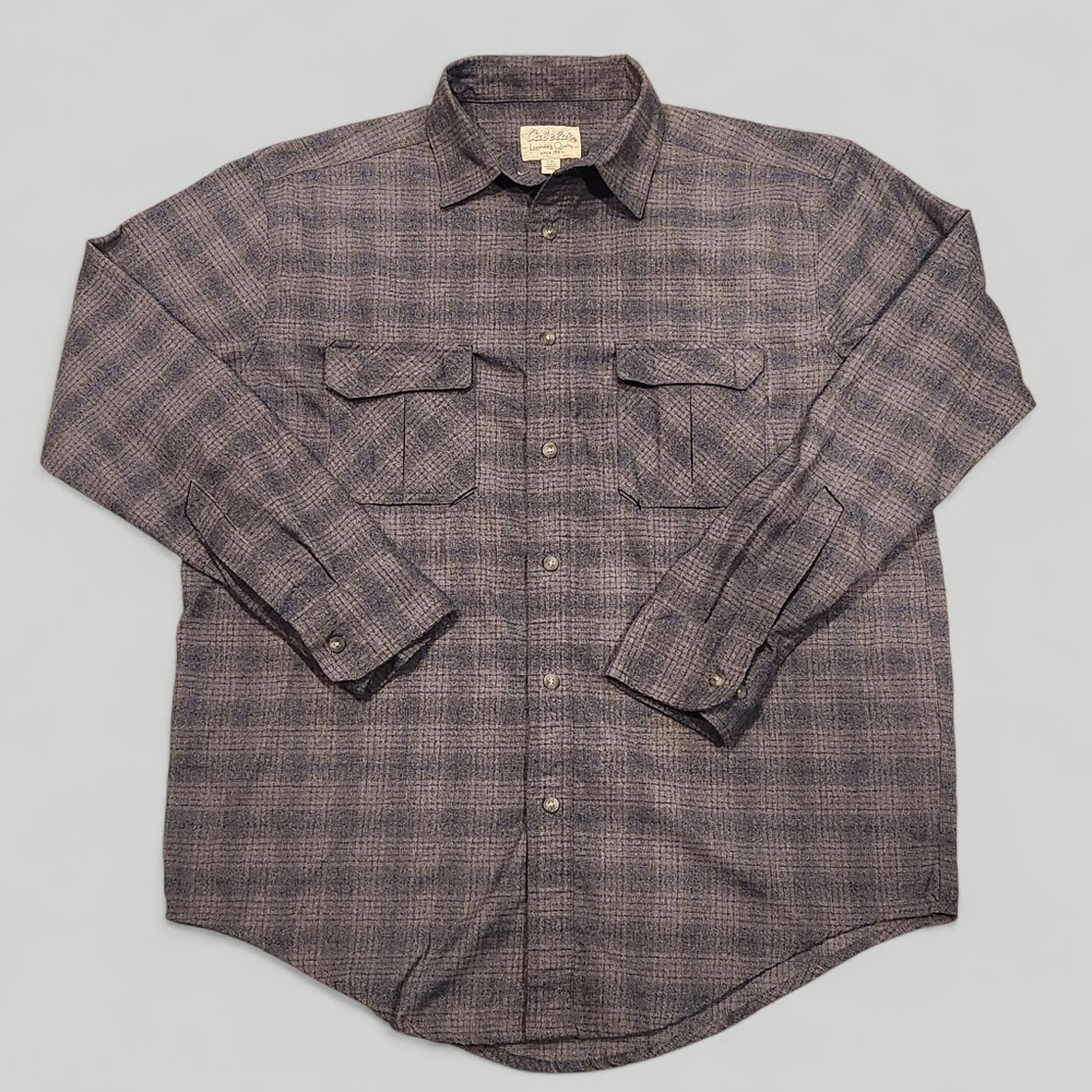 Men's Cabela's Grey Blue Plaid Button Down Flannel Shirt EUC Size Large